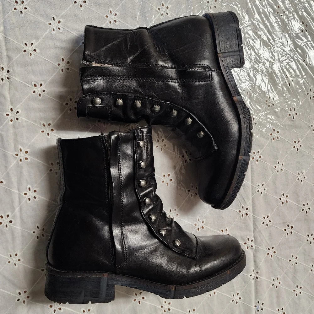 Bernie Mev Genuine Leather Military Combat Style Boots Size 39 Women's Size 8.5 - Picture 3 of 8